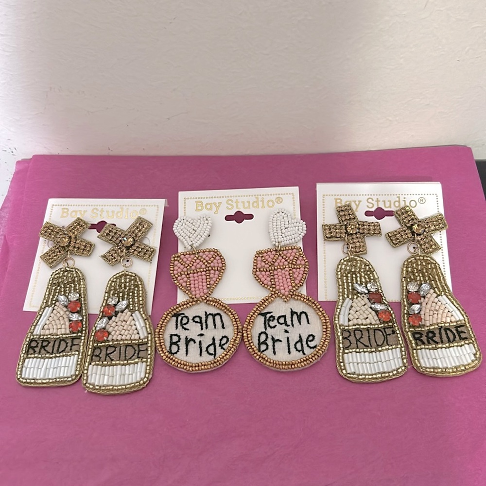 NWT Bridal Beautiful Pierced Beaded Earrings by Bay Studio Set of three pairs.
